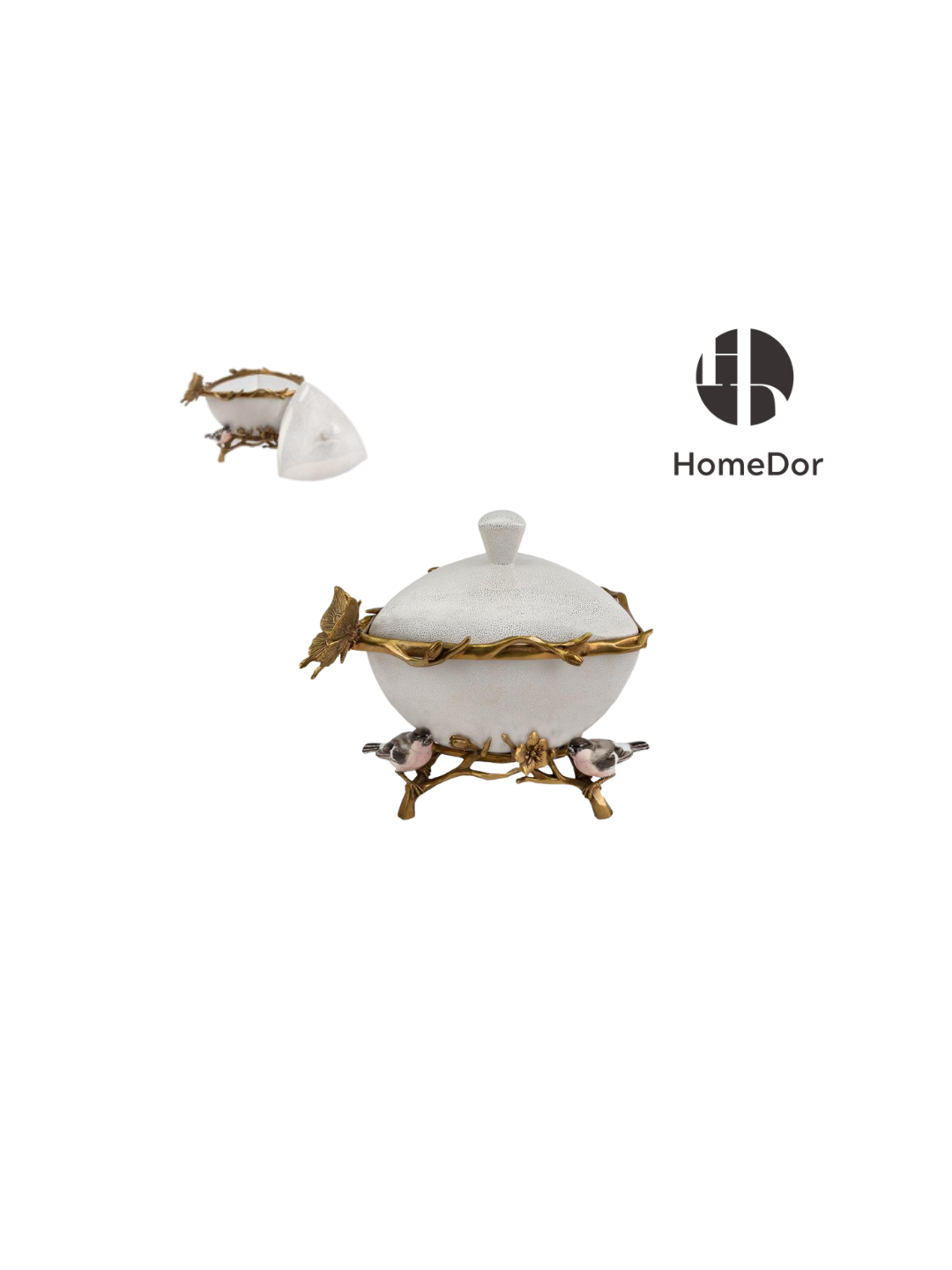 Vintage Birds Nature-Inspired Ceramic Brass Art Table Decor Set 2