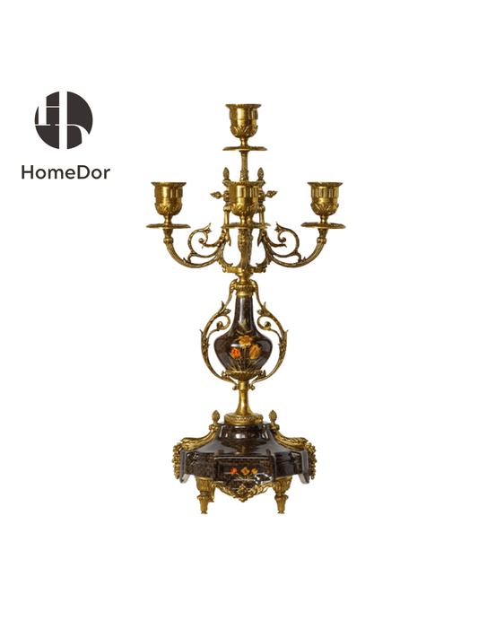 Vintage Brass 5-Arm Candelabra with Floral Accents1