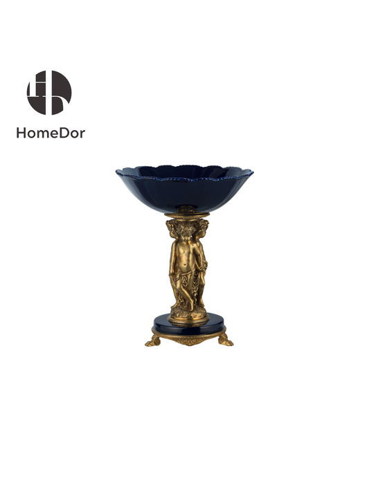 Vintage Brass Multi - Cherub Dark Porcelain Fruit Bowl / Table Decor