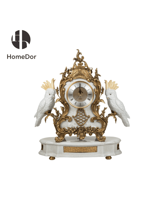 Vintage Ceramic Brass Parrot Mantel Clock/Table Decor1
