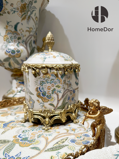 Vintage Chinoiserie Luxury Blossom & Brass Table Decor Set