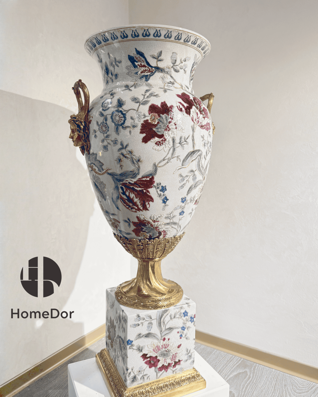 HomeDor-Vintage Floral Artistry Porcelain Vase-L36cm X W30cm X H78cm-