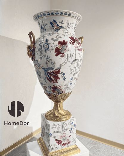 HomeDor-Vintage Floral Artistry Porcelain Vase-L36cm X W30cm X H78cm-
