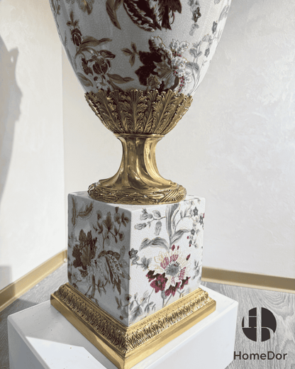 HomeDor-Vintage Floral Artistry Porcelain Vase-L36cm X W30cm X H78cm-