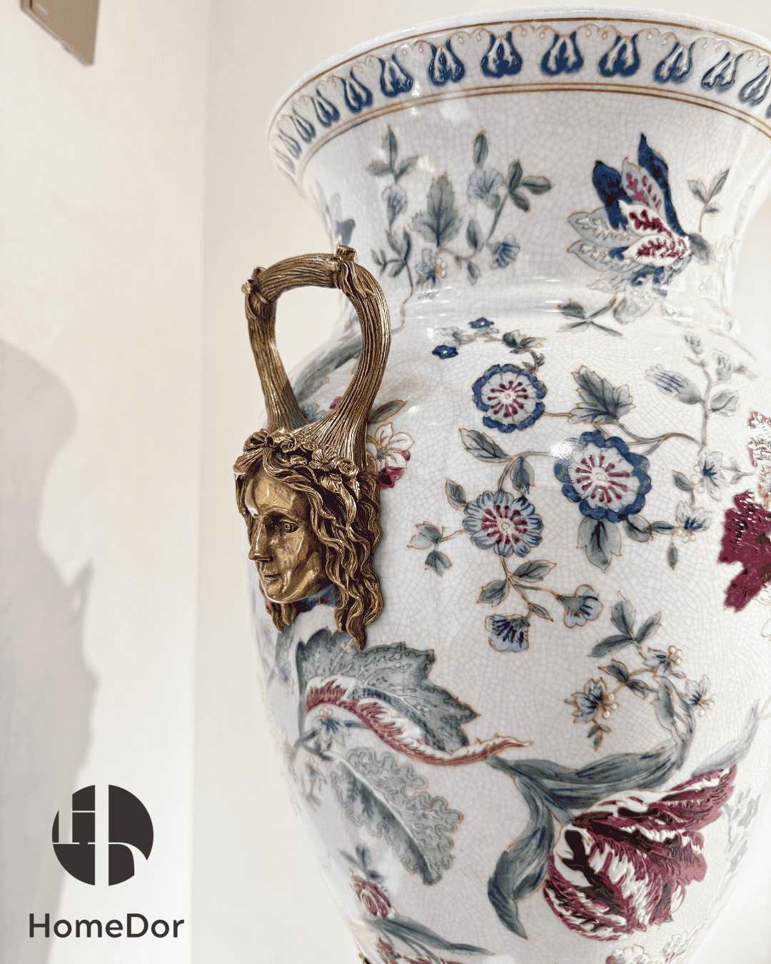 HomeDor Vintage Floral Artistry Porcelain Vase-L36cm X W30cm X H78cm-