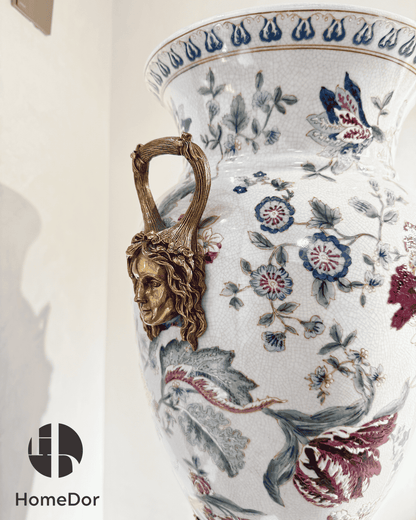 HomeDor Vintage Floral Artistry Porcelain Vase-L36cm X W30cm X H78cm-