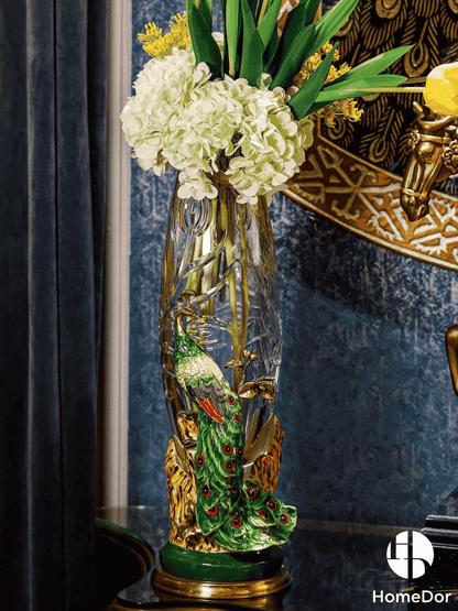 Vintage Green Peacock Crystal Vase
3
