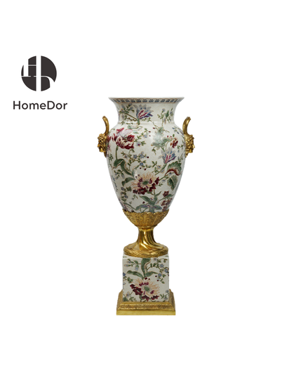 Vintage Hand Painted Porcelain Vase with Floral Artistry and Golden Touches