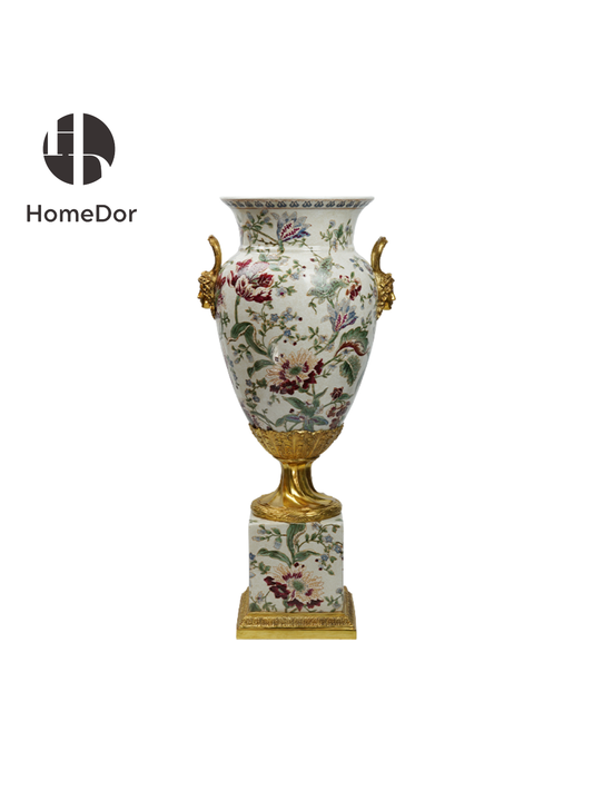 Vintage Hand Painted Porcelain Vase with Floral Artistry and Golden Touches