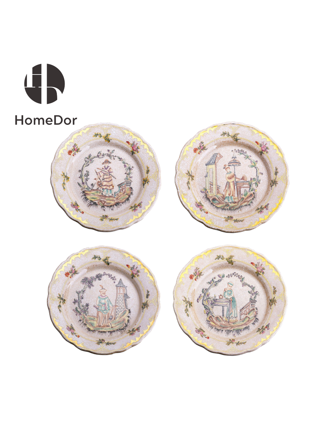 Vintage Multi-Themed Hand-Painted Plate Set