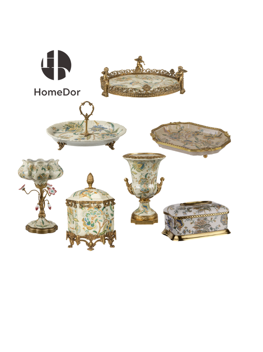 HomeDor Vintage Rococo Luxury Blossom & Brass Table Decor Set-The Whole Set-