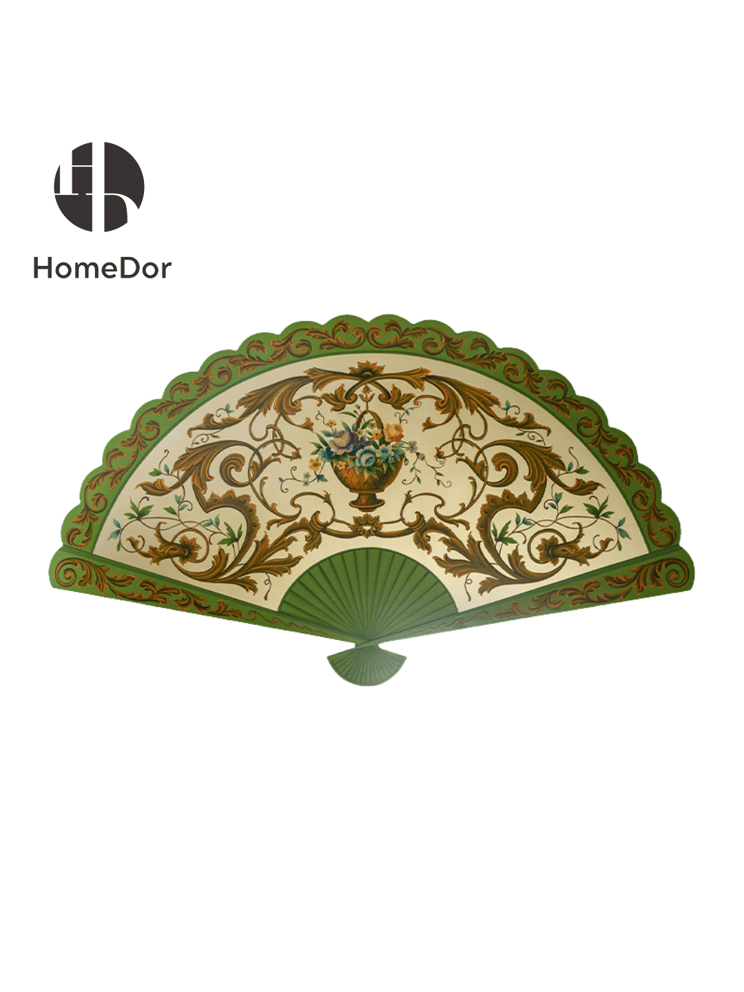 Vintage Style Wooden Fan Shaped Wall Decor with Exquisite Floral Vase Patterns