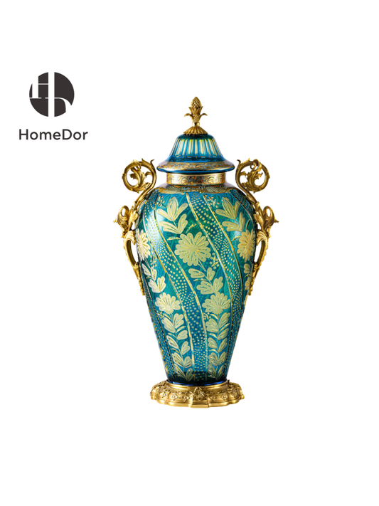 مجموعة Aurora Glass Peacock Teal المزخرفة بالورود المذهبة