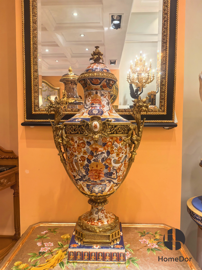 Chinoiserie Imari Floral Gilded Trophy Urn