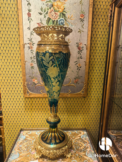 مجموعة Aurora Glass Peacock Teal المزخرفة بالورود المذهبة