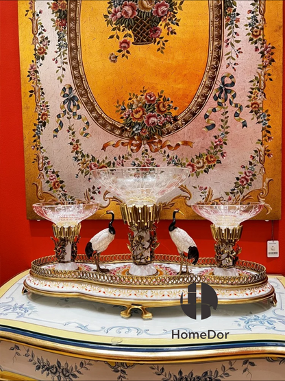 HomeDor × FH&amp;Home | Colección Praga: Exquisita bandeja de frutas de cristal con forma de grulla oriental 