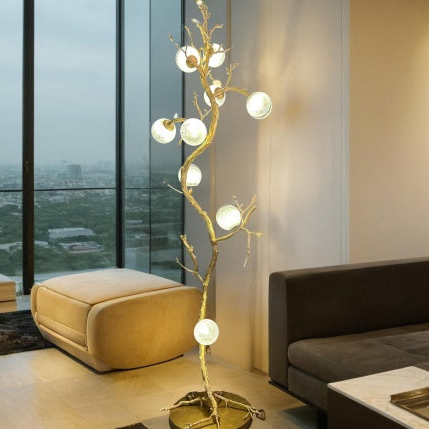 HomeDor Modern Brass Branch Glass Ball Floor Lamp