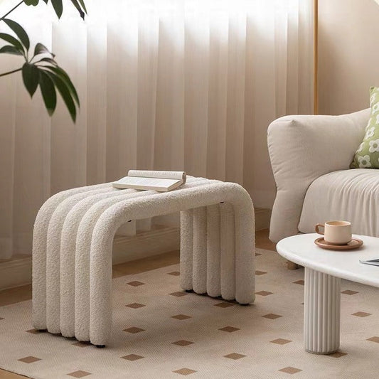 HomeDor Cream White Fleece Footstool/Bench/Accent Chair