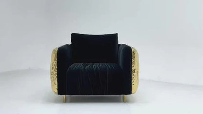HomeDor Premium Luxury Black Velvet Single Brass Sofa Chair