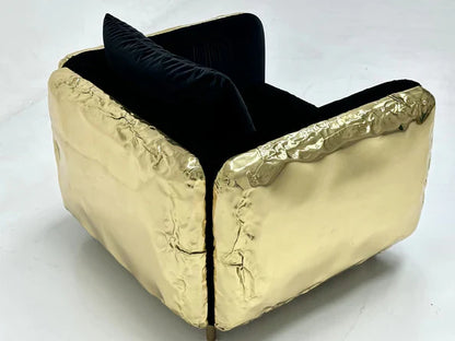 HomeDor Premium Luxury Black Velvet Single Brass Sofa Chair