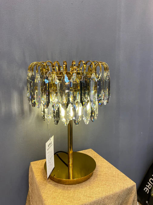 HomeDor Premium Modern Smoky Gray&Clear Crystal Table Lamp