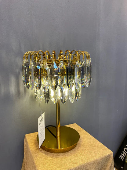 HomeDor Premium Modern Smoky Gray&Clear Crystal Table Lamp