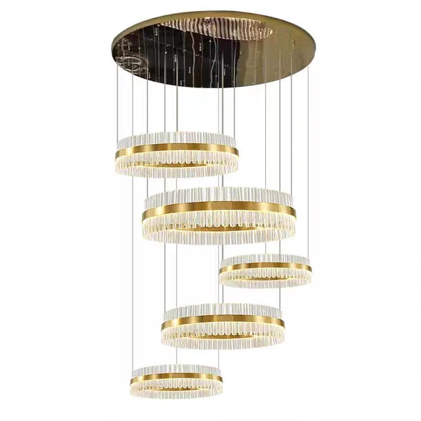 HomeDor 5-Ring Crystal Chandelier in Gold Finish