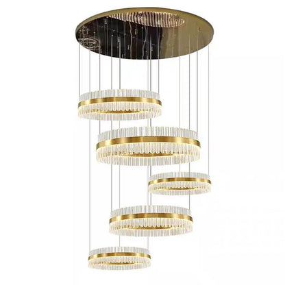 HomeDor 5-Ring Crystal Chandelier in Gold Finish