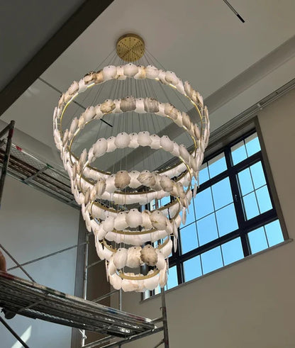 HomeDor Modern Multi-layer White Marble Chandelier for Staircase/Foyer