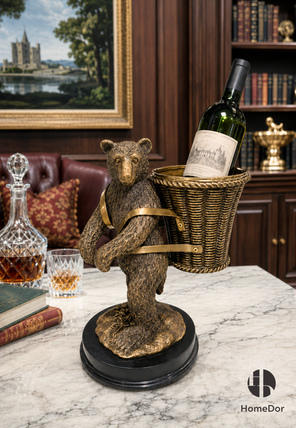 Decorative Bronze Bear Tabletop Wine Holder