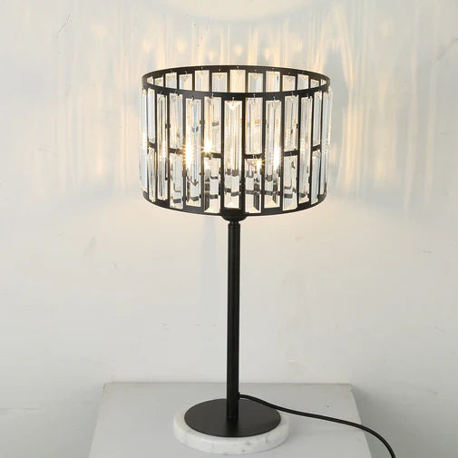 HomeDor Premium Modern Black Finish Round Crystal Table Lamp