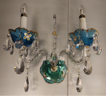 HomeDor Premium Luxury French Blue Handcrafted Crystal Candle Chandelier