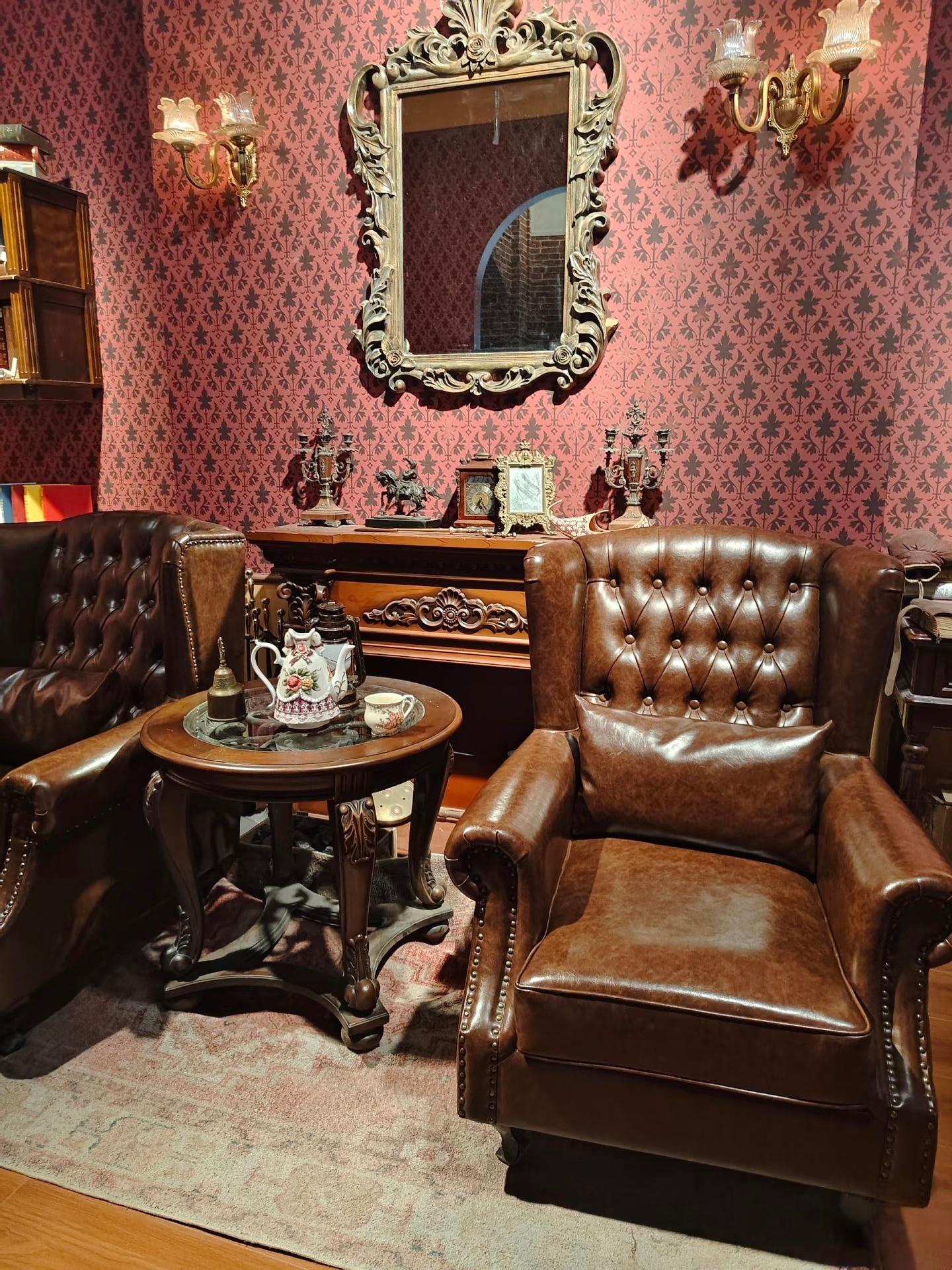 Vintage Oil Waxed Genuine Leather Wingback Armchair