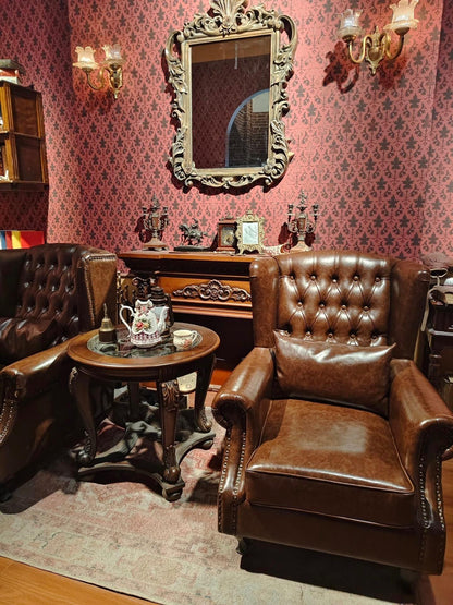 Vintage Oil Waxed Genuine Leather Wingback Armchair