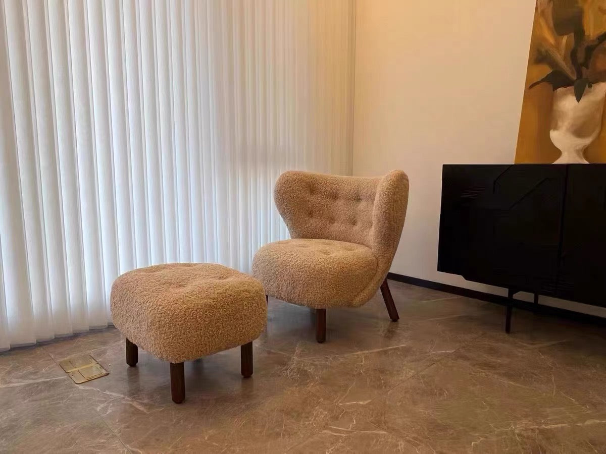 HomeDor Premium Casual Comfy Sherpa Plush Accent Lounge Chair with Ottoman