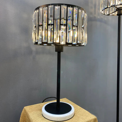 HomeDor Premium Modern Black Finish Round Crystal Table Lamp