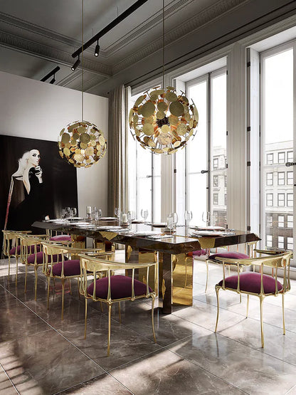 HomeDor Luxury Italian Style Stainless Steels Dining Table in Gold/Silver/Copper Finish Color