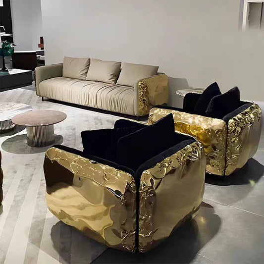 HomeDor Premium Luxury Black Velvet Single Brass Sofa Chair