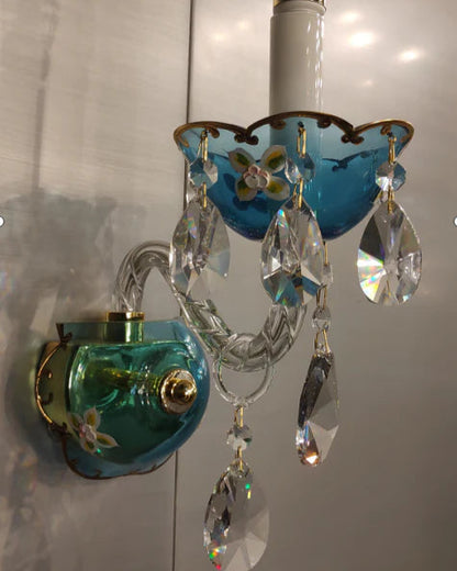 HomeDor Premium Luxury French Blue Handcrafted Crystal Candle Chandelier