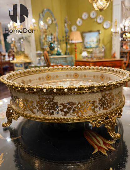 HomeDor Rococo Exquisite Dual-Tone Floral Porcelain Platter / Tray Set