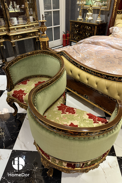 HomeDor HomeDor × FH&Home | Vintage French S-Shaped Double Conversation Love Chair-Lounge Chairs-L148cm × W76cm × H84cm-