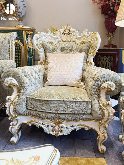 طقم أريكة رويال فرينش روز من خشب الماهوجني الأخضر الجنّي المنحوت يدوياً من هوم دور × إف إتش آند هوم