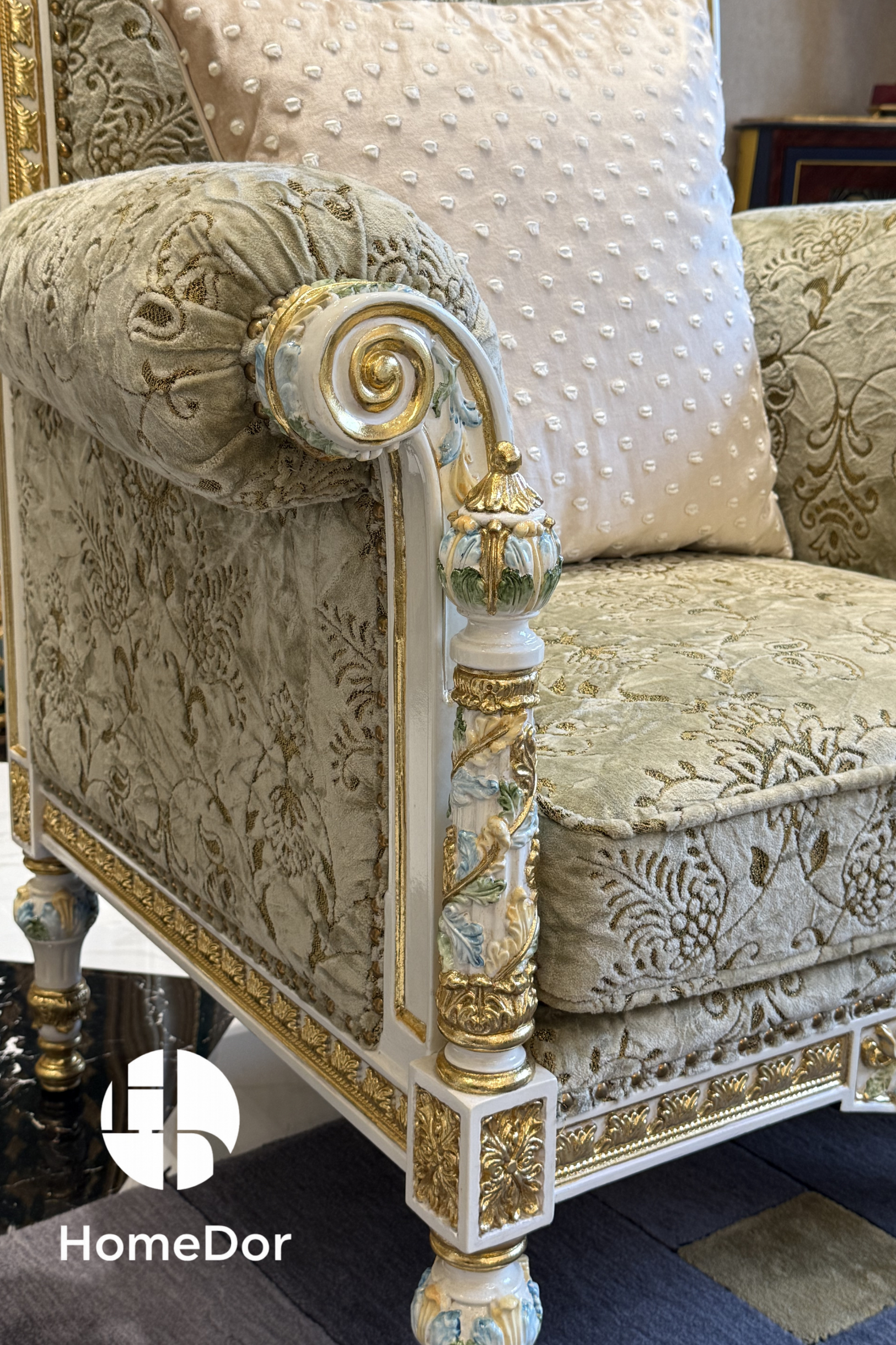 HomeDor HomeDor × FH&Home | Royal French Rose Artisan Carving Mahogany Fairy Green Sofa Set-Sofas-The Whole Set-