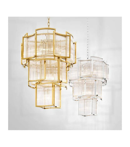 HomeDor Leo 3 Tiers Chandelier in gold/chrom finish