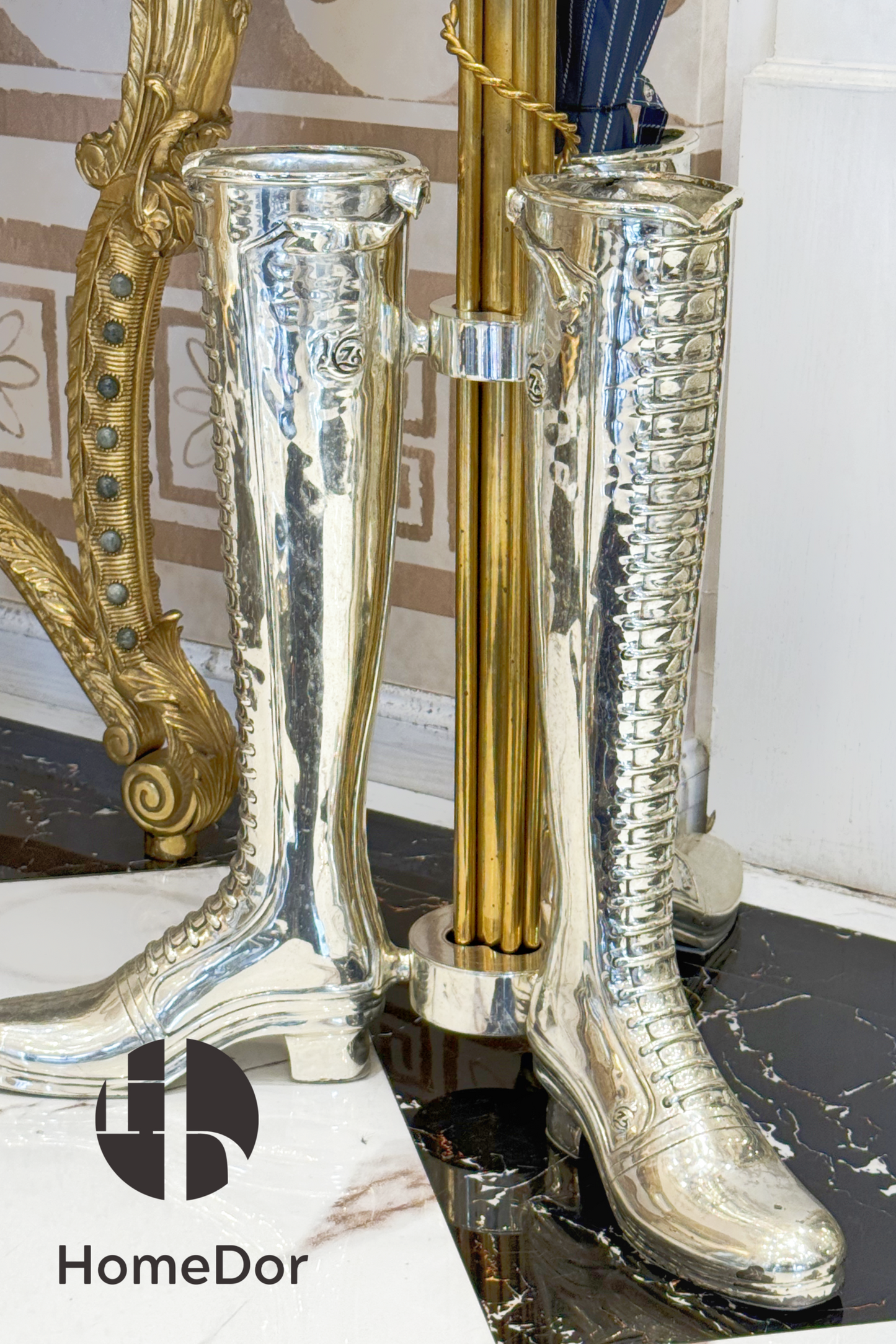 HomeDor × FH&Home | Artistic Eagle Topped Brass Silver Boot Umbrella Stand