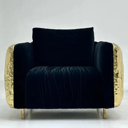 HomeDor Premium Luxury Black Velvet Single Brass Sofa Chair