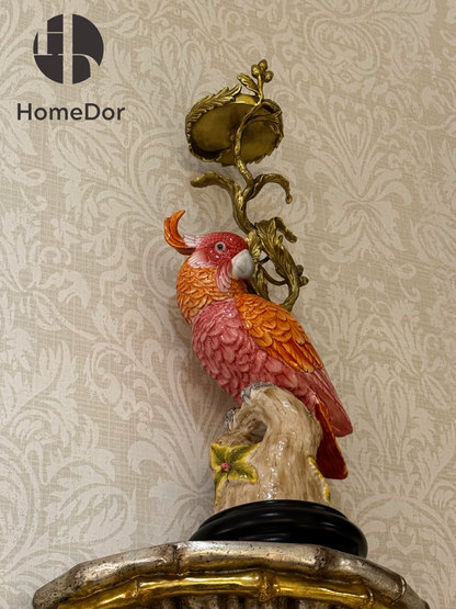 HomeDor Pink Cockatoo Gilded Branch Candle Holders