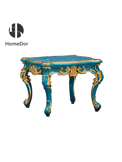 HomeDor-HomeDor × FH&Home | Blue Symphony Coffee Table/End Table with Hand-painted Flowers-Coffee Tables-End Table/ L73cm × W73cm × H60cm-