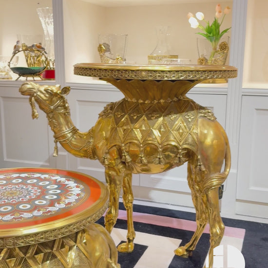 High End Brass Camel Decorative Occasional Table Set with Exquisite Details