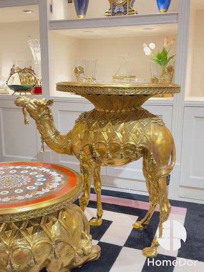 High End Brass Camel Decorative Occasional Table Set with Exquisite Details